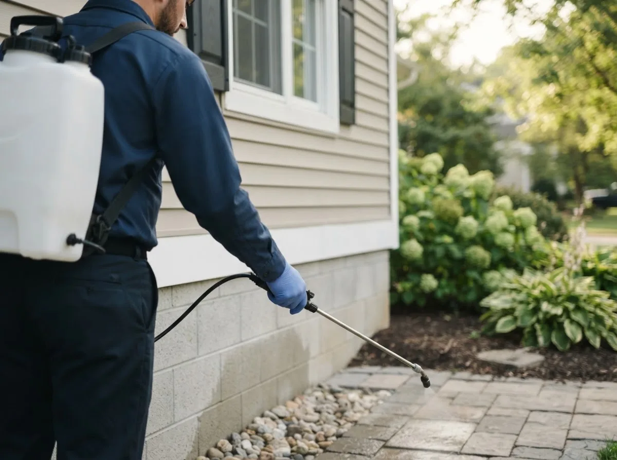 Pest control technician inspecting a home in Perham, ME